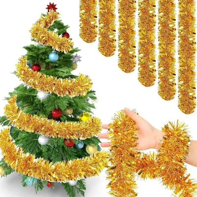 Lametta-Girlande 6 Stück, 2 m, 9 cm, rot/gold/silber, Weihnachtsdeko
