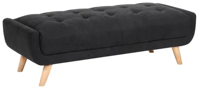 Produktbild von BELIANI Ottomane Schwarz Stoff Gepolstert Gesteppt mit Holzbeinen Rechteckig Modernes Retro Design Wohnzimmer Fußhocker Sitzhocker zum Sofa