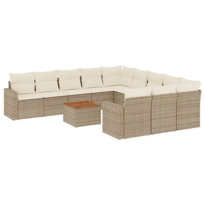 Produktbild von vidaXL 12-tlg. Garten-Sofagarnitur mit Kissen Beige Poly Rattan