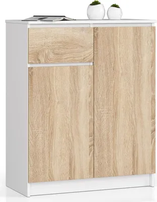 Image de Commode de 80 cm avec 1 tiroir et 2 portes, buffet, armoire, meuble de salle à manger, hauteur 99 cm