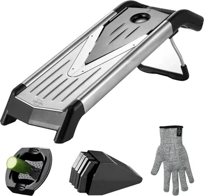 Produktbild von Silberthal - Gemüsehobel / Mandoline - V-Hobel mit Einsätzen - scharfe Klinge - platzsparende Aufbewahrung