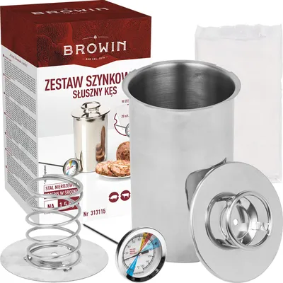 Produktbild von Browin 313115 SET Right Bite - Šunkovar 1,5 kg, nerezová oceľ, vrátane teplomera a vreciek