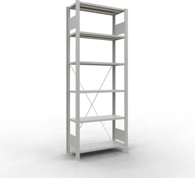 Produktbild von Schulte Büro-Fachbodenregal MULTIplus85 Stecksystem ohne Anschlagleiste | Grundregal | Fachlast 85kg | HxBxT 200x75x30cm | 6 Ebenen | Einseitig nutzbar | Lichtgrau