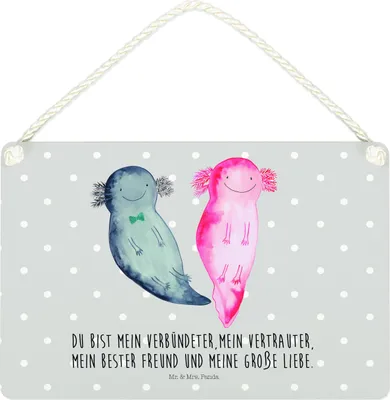 Produktbild von Mr. & Mrs. Panda Wandbild Holz Axolotl Freundin DIN A4 - Grau Pastell - Geschenk, Valentinstag, Liebe, Schild, Lurch, holzbild, wandtafel, Holzschild, Türschild
