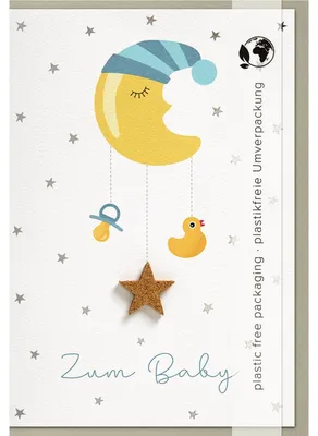 Produktbild von Babykarte zur Geburt „Zum Baby“, Mondmotiv, mit Umschlag
