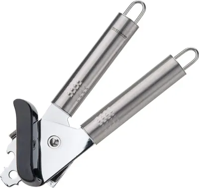 Produktbild von Fackelmann Dosenöffner OVALGRIFF, praktischer Konservenöffner aus Edelstahl, Universalöffner mit ergonomischem Griff (Farbe: Silber)