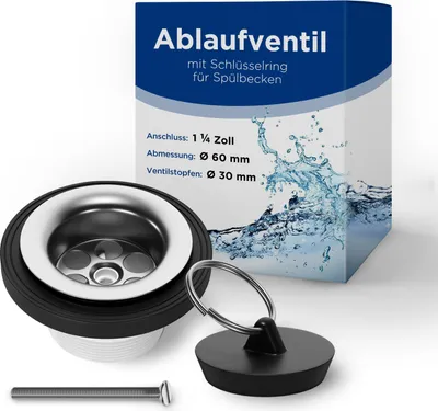 Produktbild von Universalablaufventil 1 1/4 x 30 Ø 60 mm mit Schlüsselring für Spülbecken