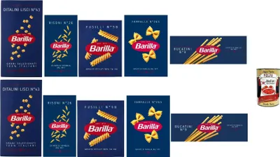 Produktbild von Barilla Pasta Mix 10x500g (2x Ditalini, 2x Risoni, 2x Fusilli, 2x Farfalle, 2x Bucatini) Vorratspack 5 kg – al dente Qualität aus Italien + Italian Gourmet polpa