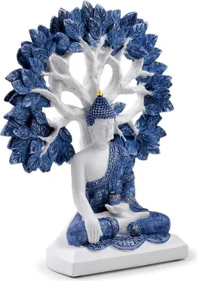 Zdjęcie produktu dla Budda - Biało-niebieskie tajskie drzewo życia Buddy 25cm