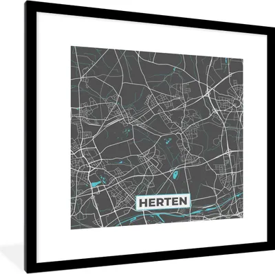 Produktbild von MuchoWow® Gerahmtes Poster Karte - Stadtplan - Hirsch - Deutschland - Blau 40x40 cm - Poster mit Schwarzem Bilderrahmen Wandposter Rahmen Foto Bilder - Poster - Plakat im Rahmen