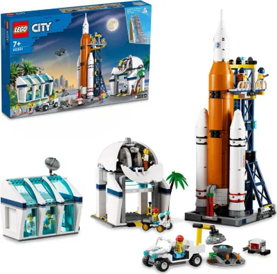 Produktbild von LEGO City Raumfahrtzentrum Rakete, NASA Serie 60351, mit 7 Astronauten-Minifiguren und Astronauten-Aufzug, 1010 Teile, 42 cm hoch, 11 cm breit, für Kinder ab 7 Jahren, inkl. interaktiver digitaler Anleitung, erweiterbar mit LEGO Weltraum Sets