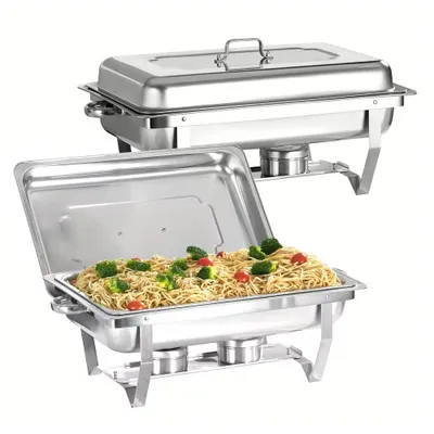 Produktbild von 3 Grid Chafing Dish Edelstahl Buffet-Set (2er set),Warmhaltebehälter Grillgut Speisenwärmer Wärmebehälter Rechaud für Catering/Buffet /Party