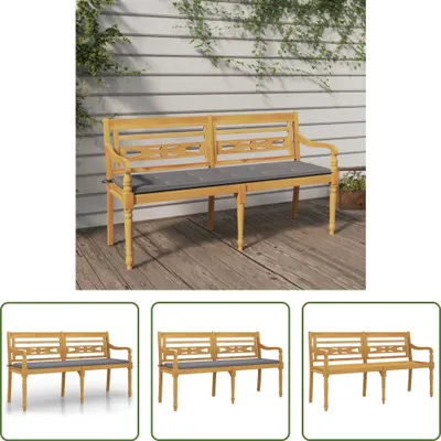 Produktbild von The Living Store Batavia-Bank mit Grauem Kissen 150 cm Massivholz Teak