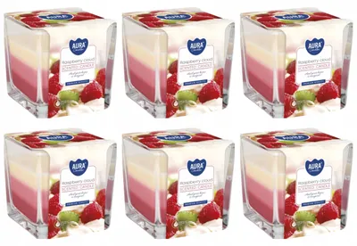 Produktbild von Bispol Aura Duftkerze im Glas Himbeerwolke 6er-Pack