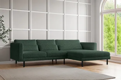 Produktbild von Ecksofa Designersofa AGADA in Stoff Poso Grün Ottomane Rechts
