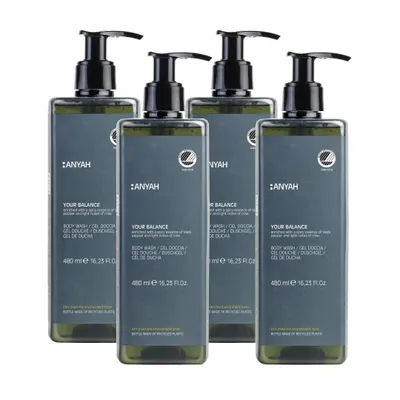 Image de Gel douche ANYAH 4 × 480 ml - Vegan, hydratant, peau sensible, Eco - Non rechargeable