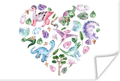 Produktbild von MuchoWow® Poster Kinderzimmer - Muster - Dinosaurier - Mädchen - Kinder - Rosa - Kinder 120x80 cm - Bilder