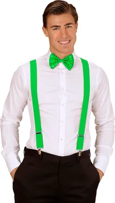 Produktbild von Widmann Hosenträger, grün, 80% Polyester 20% Elastodien, Einheitsgröße größenverstellbar für Erwachsene, mit Clips, Kostüm-Accessoire für Fasching, Karneval & Mottopartys