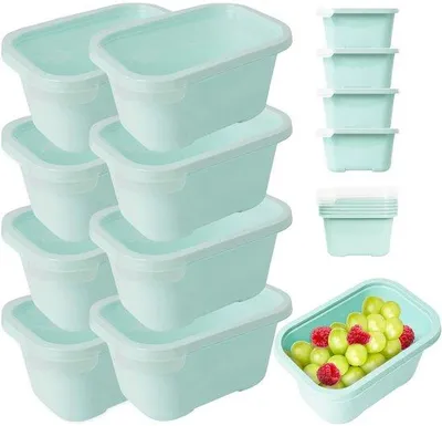Immagine prodotto di Set di 8 contenitori per alimenti con coperchio, da 750 ml, di colore verde pastello, privi di BPA, ermetici, impilabili, adatti al microonde e alla lavastoviglie.