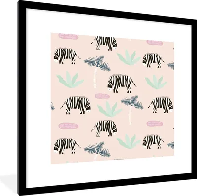 Produktbild von MuchoWow® MuchoWow® Gerahmtes Poster Zebra - Palme - Pastell - Muster 40x40 cm - Poster mit zchwarzem Bilderrahmen - Poster - Plakat im Rahmen
