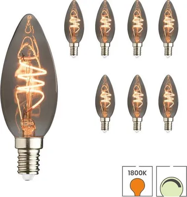Produktbild von 8 x LED-Kerzenlampe E14 | 4 Watt dimmbar | 1800K extra warmweiß | Smoke | Feiner Glühfaden | Lybardo Premium