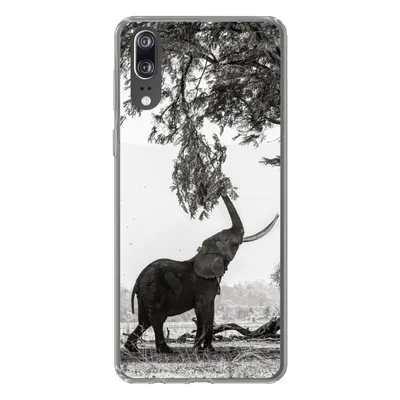 Produktbild von MuchoWow® Handyhülle Schutzhülle Hülle für Huawei P20 Elefant - Baum - Tiere - Schwarz und weiß Silikon Softcase Handy Hülle - Hardcover