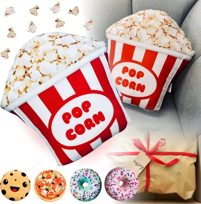Immagine prodotto di KISSEN Ciambella XXL 45 cm, Cuscino Pop Corn, Pizza, Biscotto con confezione regalo GRATUITA, Cuscino per bambini, Cuscino per bambini (Pop Corn)