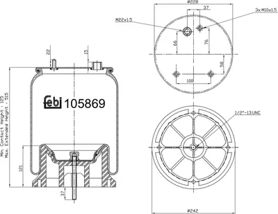 Produktbild von FEBI BILSTEIN Luftfederbalg 105869 für DAF 95 XF 125mm 515mm 228mm 242mm