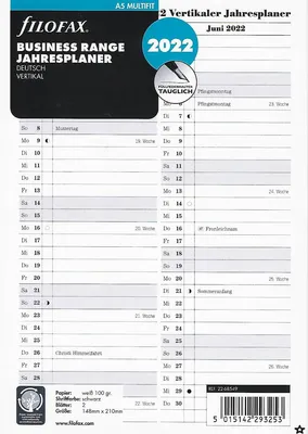 Produktbild von Filofax Kalendereinlage A5 Multifit: Jahresplan 2022