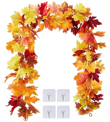 Image de Guirlande d'automne avec feuilles d'érable, lot de 2, longueur 176 cm, résistante aux intempéries, pour intérieur et extérieur