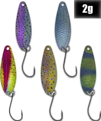 Obrázek produktu pro Sada Unyqoos® Forellenspoon, 5 kusů, hmotnost 2,0 g, realistický design, 5 háčků velikosti #00, jednotlivé háčky – sada nástrah pro lov pstruhů