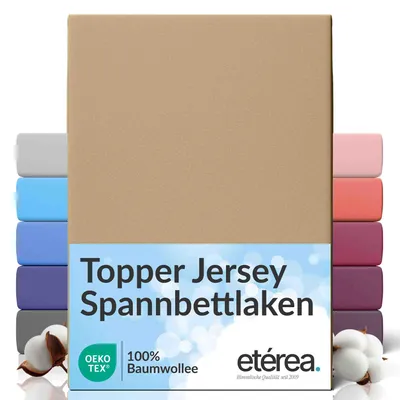 Produktbild von etérea Topper Jersey Spannbettlaken 200x220 cm – 100 % Baumwolle, formstabil & pflegeleicht - Taupe