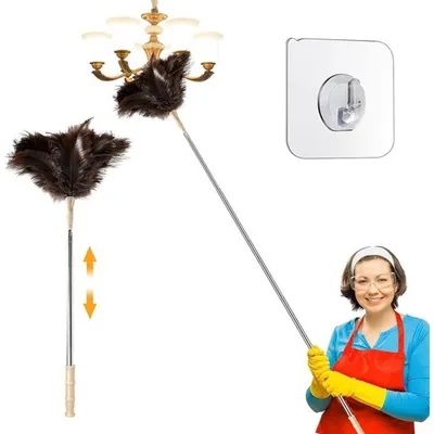 Produktbild von Waschbarer Staubwedel mit Straußenfedern und teleskopischem Griff (53 cm bis 130 cm)