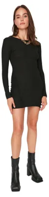 Produktbild von Trendyol Damen Figurbetont Bodycon Rundhalsausschnitt Gestrickt Kleid, Schwarz,