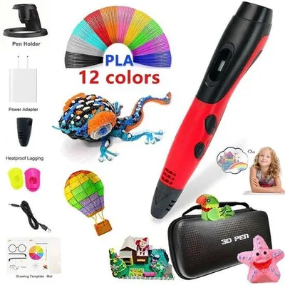 Image de Stylo d'impression 3D compatible avec 12 couleurs de filament PLA - Projet artistique DIY pour enfants avec écran LCD - Rouge