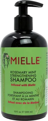 A bottle of Mielle Rosemary Mint Strengthening Shampoo.
