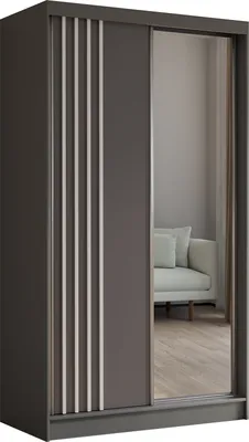 Produktbild von Masseno Schiebetürenschrank NELVIA 120 cm Kleiderschrank Schlafzimmer Schrank 2-türig mit Spiegel und Lamellen Grau