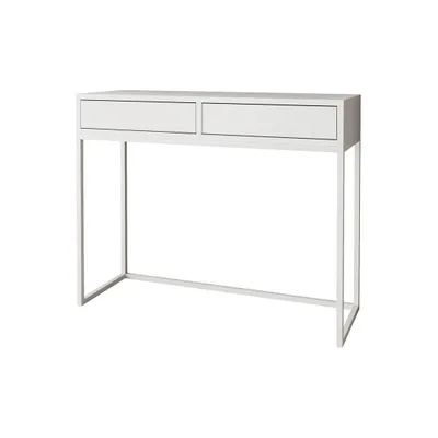 Produktbild von BEAUTYSOFA |  Konsolentisch LANGO 100 cm - Konsole mit 2 Schubladen, Schminktisch, Weiß mit Metallbeine in Weiß