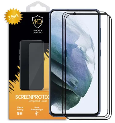 Productafbeelding van 3-Pack MobyDefend Screenprotectors - Geschikt voor  Samsung Galaxy S21 FE  -  Screensavers Met Zwarte Randen - Gehard Glas