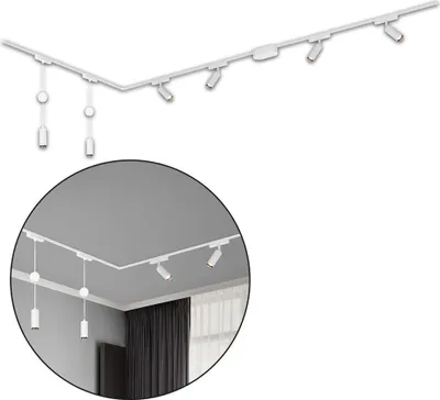 Immagine prodotto di Sistema di binari Briloner Luxtrail, 4x faretti LED, 2x pendenti LED, a L, bianco