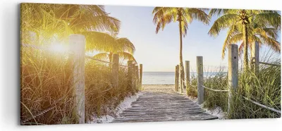 Produktbild von Bild auf Leinwand - Leinwandbild - Einteilig - Strand Palmen Fußgängerbrücke - 120x50cm - Wand Bild - Wanddeko - Wandbilder - Leinwanddruck - Bilder - Wanddekoration - Leinwand bilder - AB120x50-4171