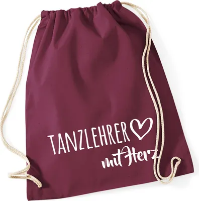 Produktbild von Huuraa Turnbeutel Tanzlehrer mit Herz 12 Liter Burgundy Baumwolle Rucksack Geschenkidee