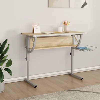 Produktbild von Büroschreibtisch und Bastelschreibtisch in Sonoma-Eiche und Grau, 110 x 53 x (58-87) cm