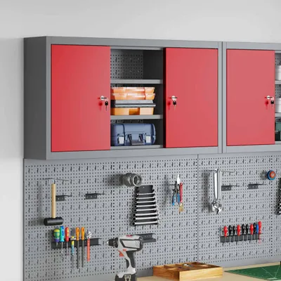 Produktbild von Möbel Werkzeugschrank mit Regal Rot und Grau 100 x 20 x 55 cm - Werkzeugschränke &41199