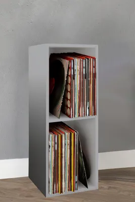 Produktbild von VCM Holz Stand Regal | Regal mit 2 großen Fächer | Maße: H. 72 x B. 34 x T. 30 cm | Platz für 65 Schallplatten | 1 fester Fachboden - Platto