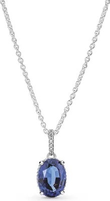 Produktbild von Pandora Halskette mit Anhänger 390055C01-45 Sparkling Statement Halo funkelnde Zirkonia blau leuchtender Kristall Sterling SIlber 925 45cm 45