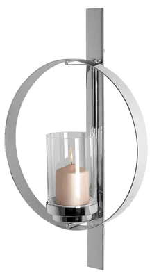 Zdjęcie produktu dla Fink CLARION, lampa ścienna, stal nierdzewna, chromowana, szkło, ręcznie młotkowane, srebrna, wysokość: 65 cm, średnica: 40 cm, numer katalogowy: 144186