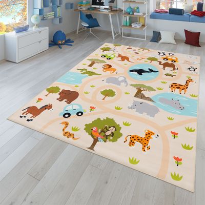 TT Home Kinderteppich Babyzimmer Teppich Kinderzimmer Rutschfest Tiere Weltkarte Autos Größe 120x160 cm