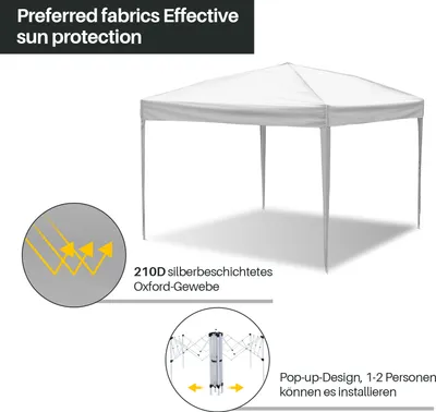 Produktbild von Aopunly Pavillon Faltpavillon 3x3m Weiß Partyzelt UV-Schutz höhenverstellbarer mit Tragetasche, für Outdoor Garten Camping Ohne Seitenwänden