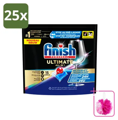 Produktbild von 25 x Finish Powerball Ultimate All in 1 Geschirrspültabs - 15 Tabs - Sparpackung - 25 Stücke